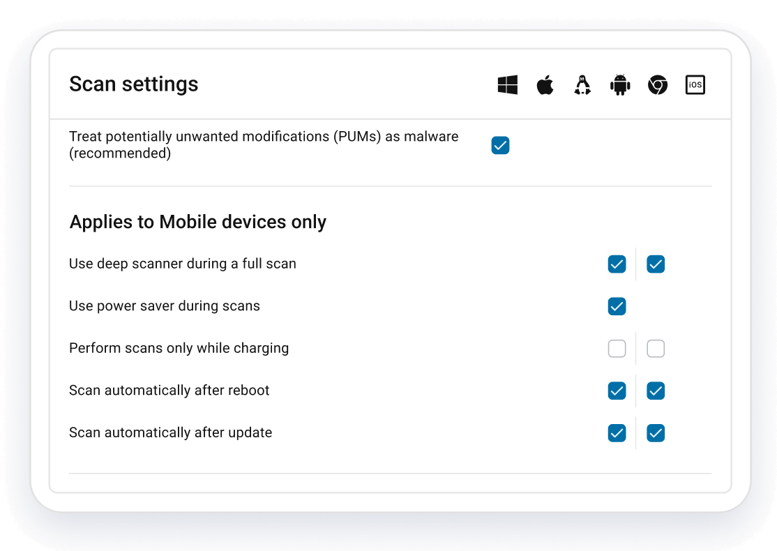 Scan Settings for Mobile Devices