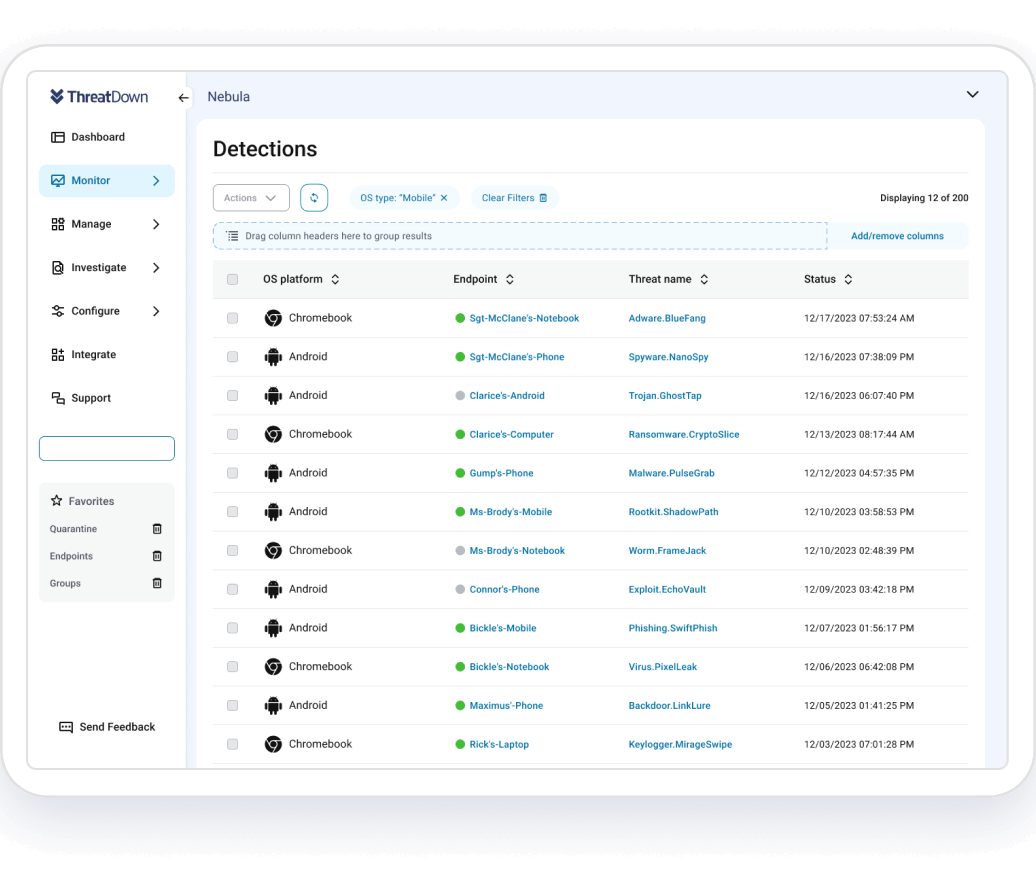 Mobile Threat Detections Screen