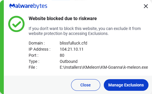 Malwarebytes blocks blissfulluck.cfd