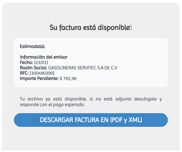 The invoice used as a lure for Mispadu