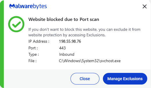 Malwarebytes blocks 198.55.98.76